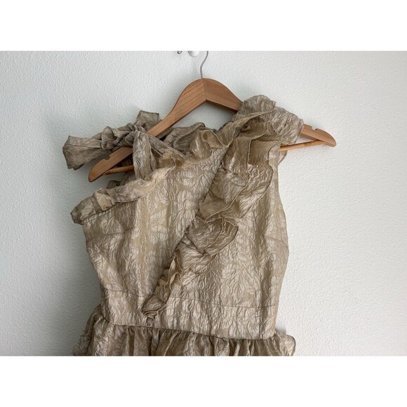 Rare Ulla Johnson Organza Brocade Ruffled Gown Ivory Gold Metallic Tiered Dress - Picture 2 of 13